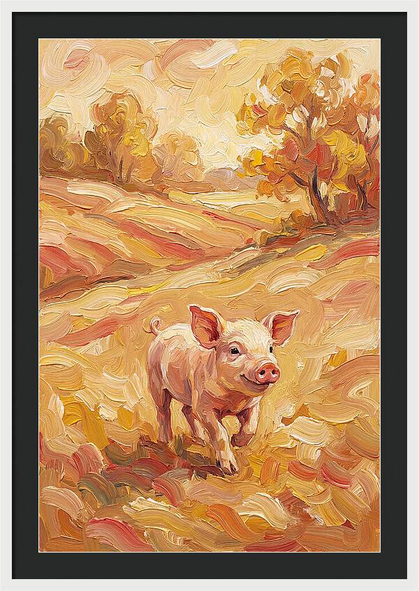 Playful Piglet In Autumn Fields
