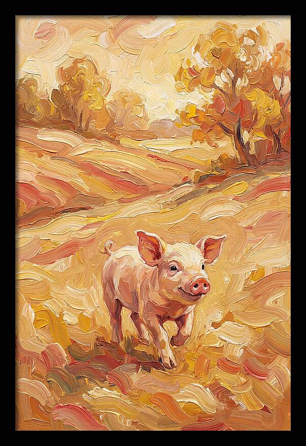 Playful Piglet In Autumn Fields