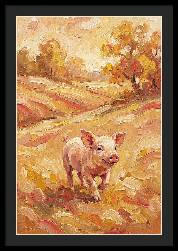 Playful Piglet In Autumn Fields