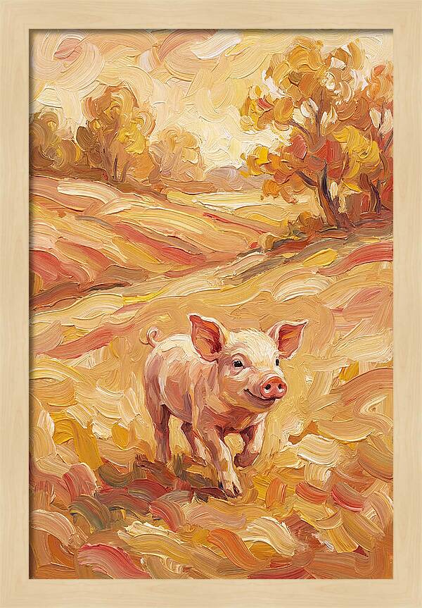 Playful Piglet In Autumn Fields