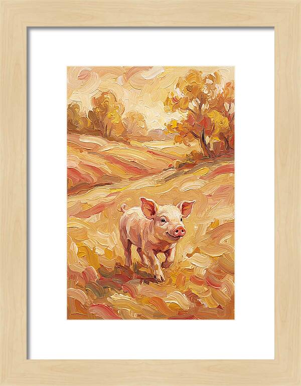Playful Piglet In Autumn Fields