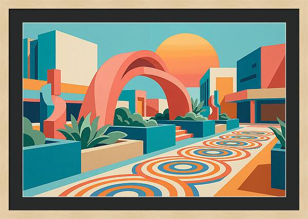 Plaza Landscape In Vibrant Colors