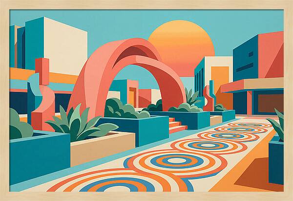 Plaza Landscape In Vibrant Colors