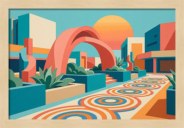 Plaza Landscape In Vibrant Colors