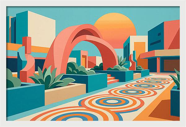 Plaza Landscape In Vibrant Colors
