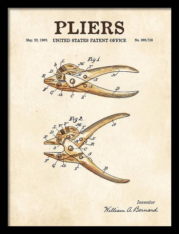 Pliers Watercolor Patent Us999738a