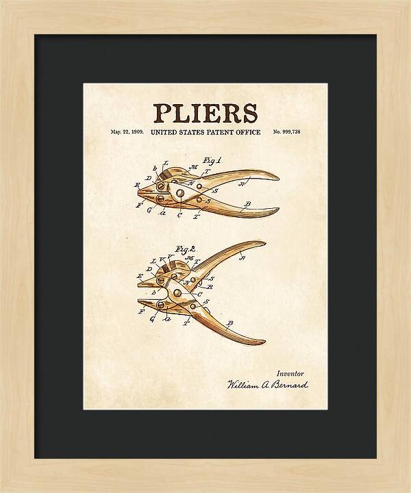 Pliers Watercolor Patent Us999738a