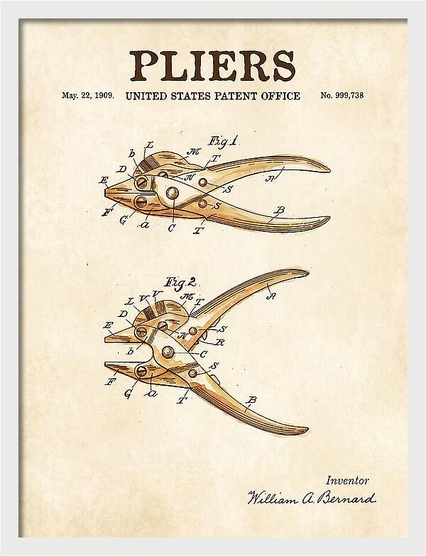 Pliers Watercolor Patent Us999738a
