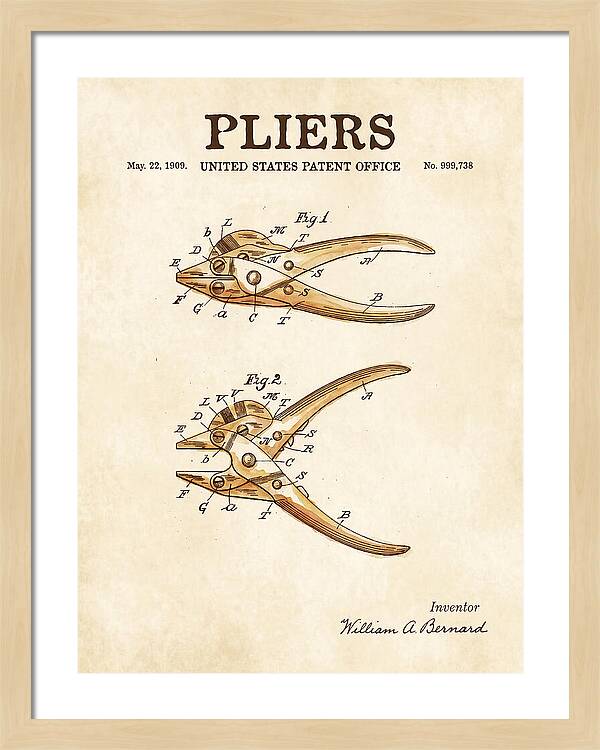 Pliers Watercolor Patent Us999738a