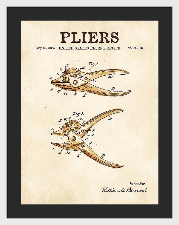 Pliers Watercolor Patent Us999738a