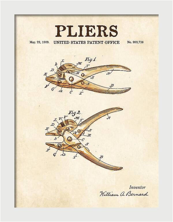 Pliers Watercolor Patent Us999738a