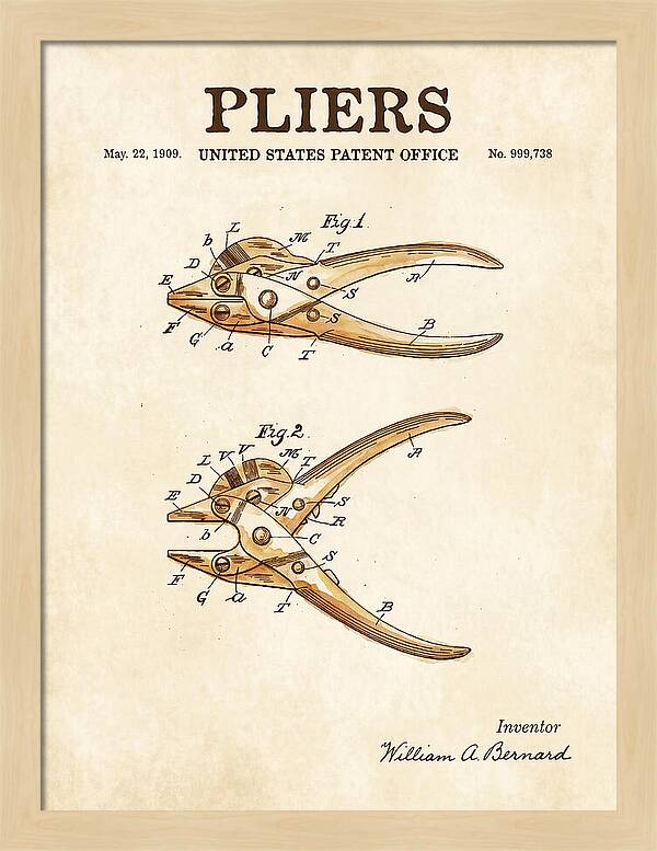 Pliers Watercolor Patent Us999738a