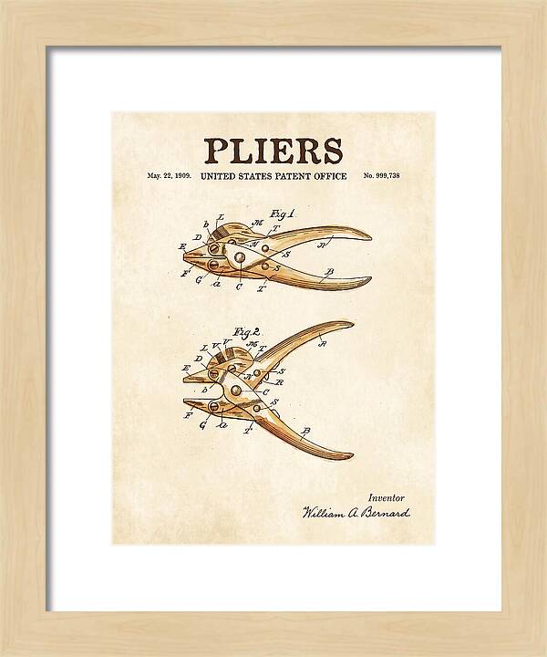 Pliers Watercolor Patent Us999738a