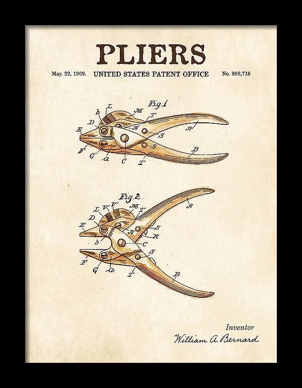Pliers Watercolor Patent Us999738a