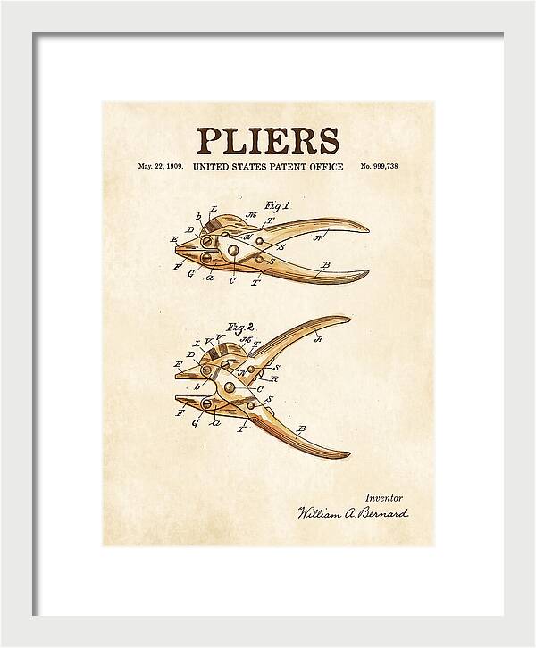 Pliers Watercolor Patent Us999738a