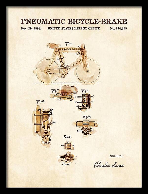 Pneumatic Bicycle Brake Watercolor Patent Us614899a
