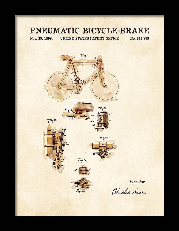 Pneumatic Bicycle Brake Watercolor Patent Us614899a