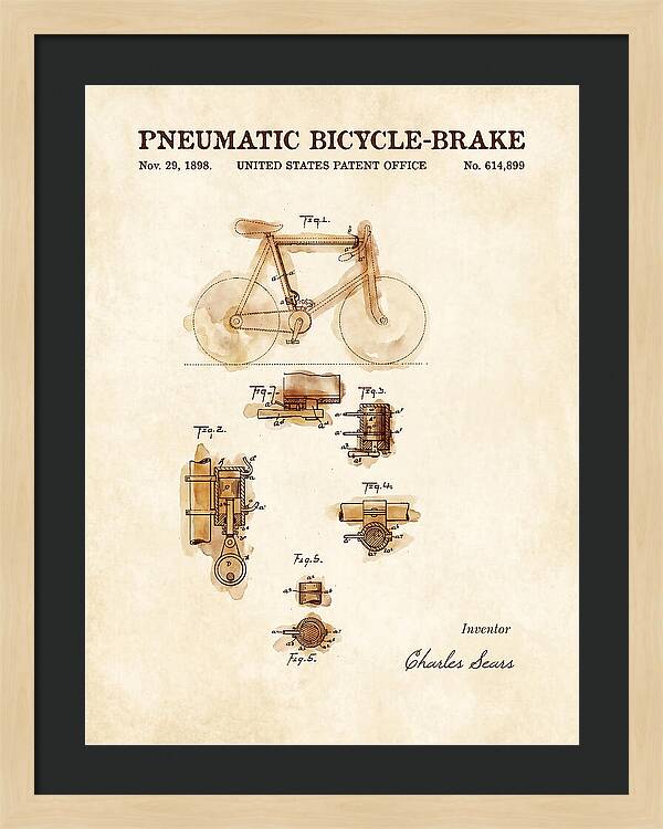 Pneumatic Bicycle Brake Watercolor Patent Us614899a
