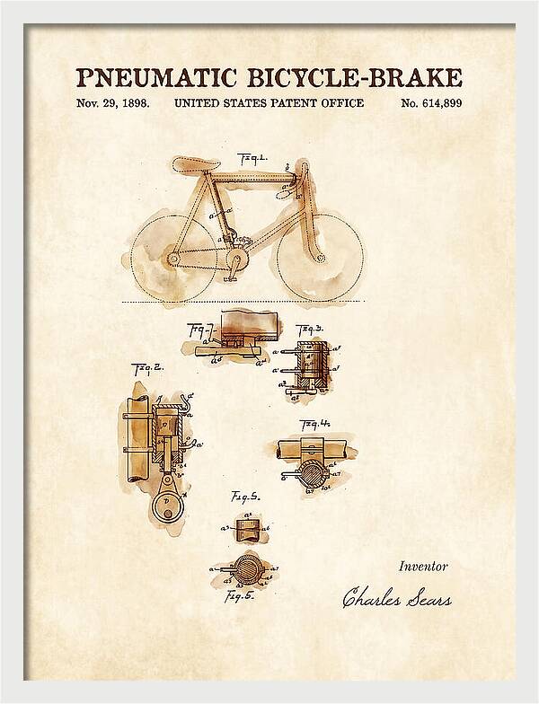 Pneumatic Bicycle Brake Watercolor Patent Us614899a