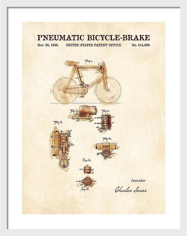 Pneumatic Bicycle Brake Watercolor Patent Us614899a