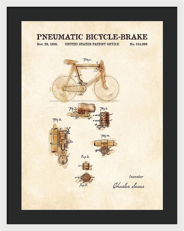Pneumatic Bicycle Brake Watercolor Patent Us614899a