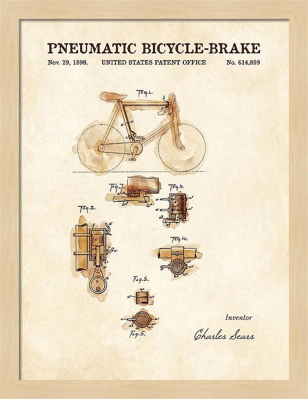 Pneumatic Bicycle Brake Watercolor Patent Us614899a