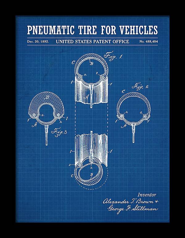 Pneumatic Tire For Vehicles Blueprint Patent Us488494a