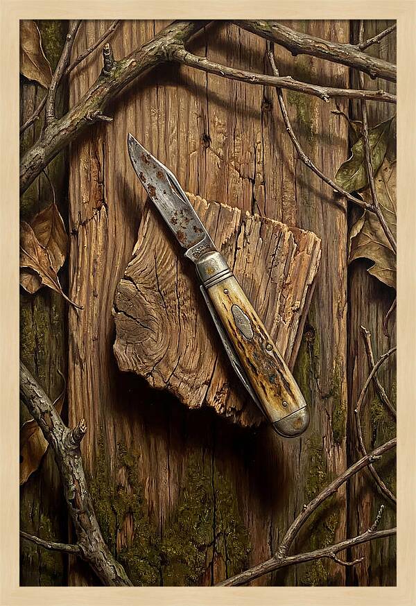 Pocket Knife On Weathered Wood
