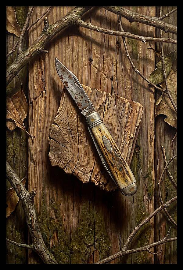 Pocket Knife On Weathered Wood
