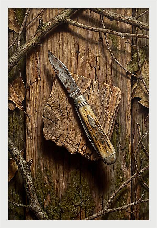 Pocket Knife On Weathered Wood