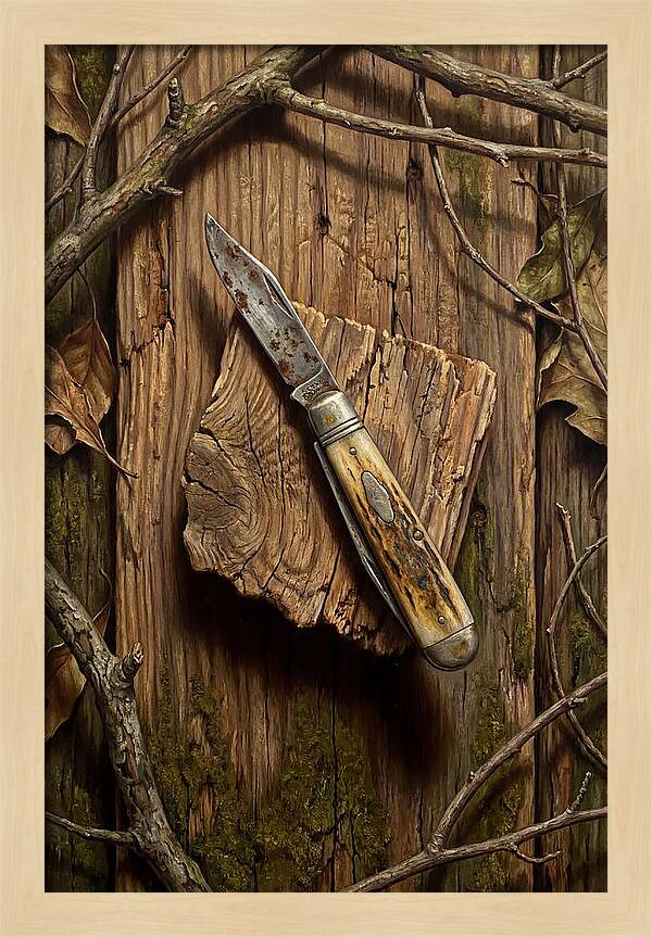 Pocket Knife On Weathered Wood