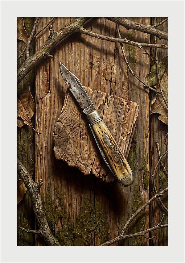 Pocket Knife On Weathered Wood