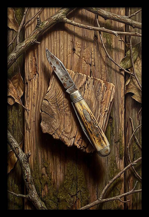 Pocket Knife On Weathered Wood