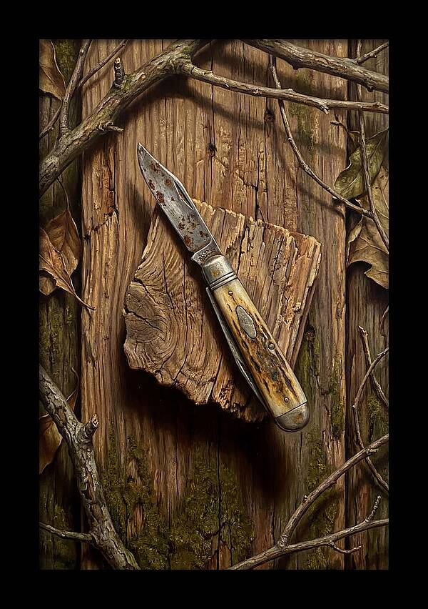Pocket Knife On Weathered Wood