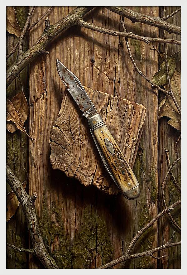 Pocket Knife On Weathered Wood