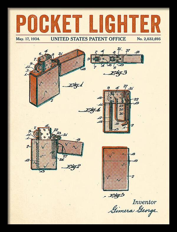 Pocket Lighter Retro Patent Us2032695a