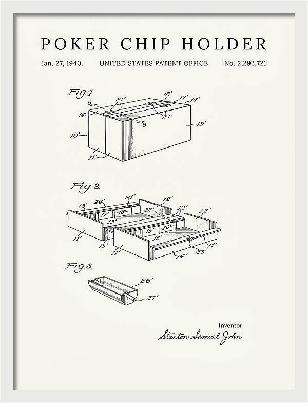 Poker Chip Holder Minimalist Patent Us2292721a