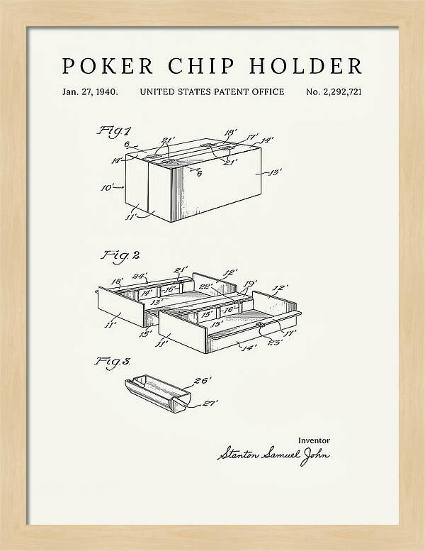 Poker Chip Holder Minimalist Patent Us2292721a