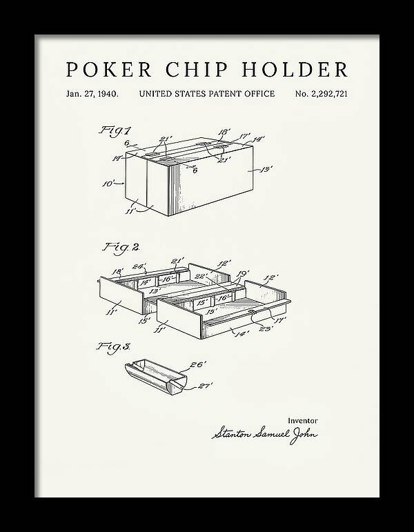 Poker Chip Holder Minimalist Patent Us2292721a