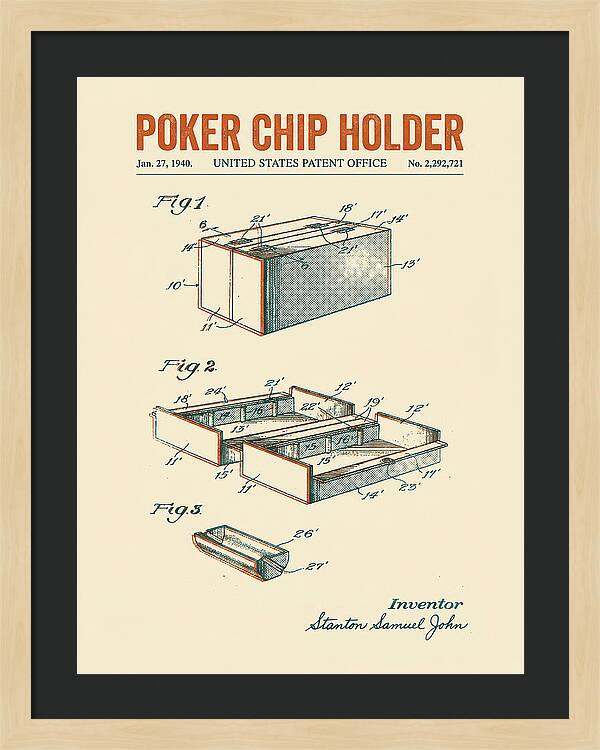 Poker Chip Holder Retro Patent Us2292721a