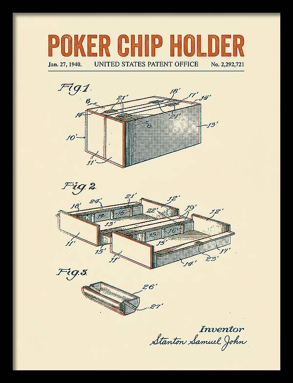 Poker Chip Holder Retro Patent Us2292721a