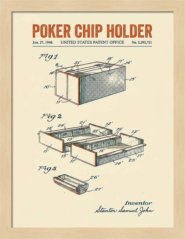 Poker Chip Holder Retro Patent Us2292721a