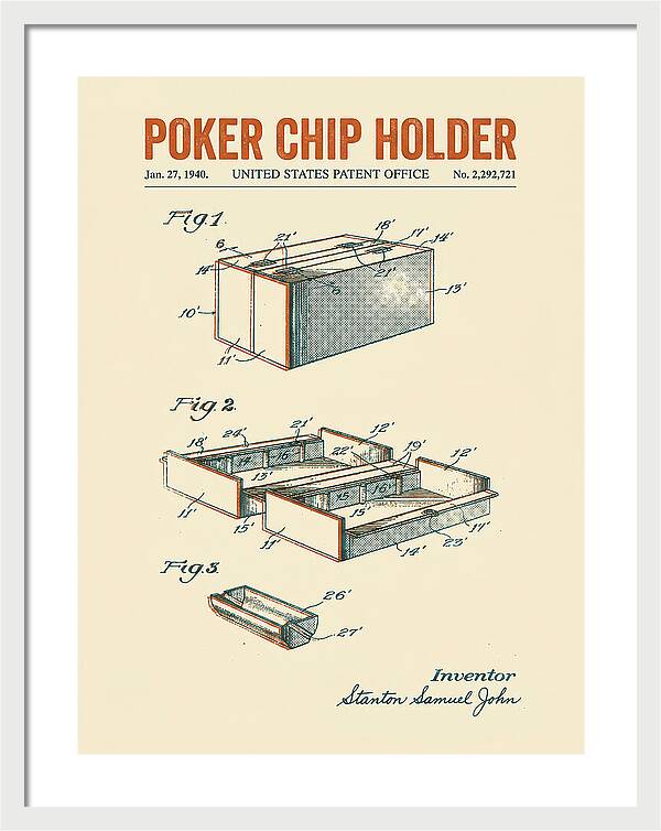 Poker Chip Holder Retro Patent Us2292721a