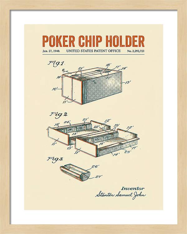Poker Chip Holder Retro Patent Us2292721a