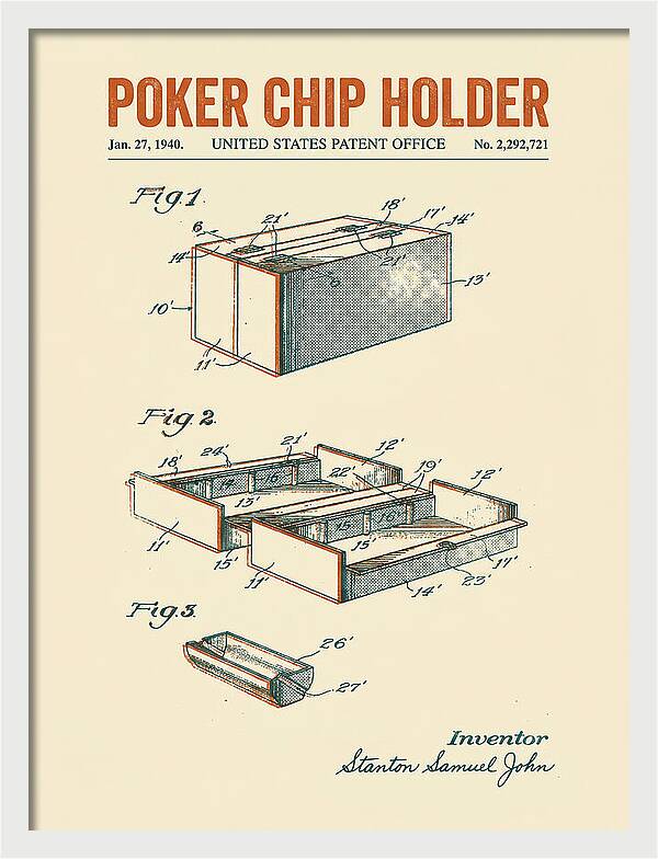 Poker Chip Holder Retro Patent Us2292721a