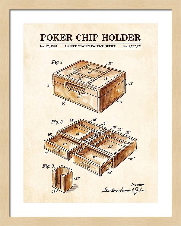Poker Chip Holder Watercolor Patent Us2292721a