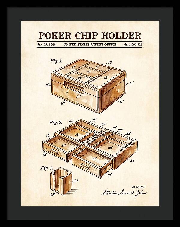 Poker Chip Holder Watercolor Patent Us2292721a