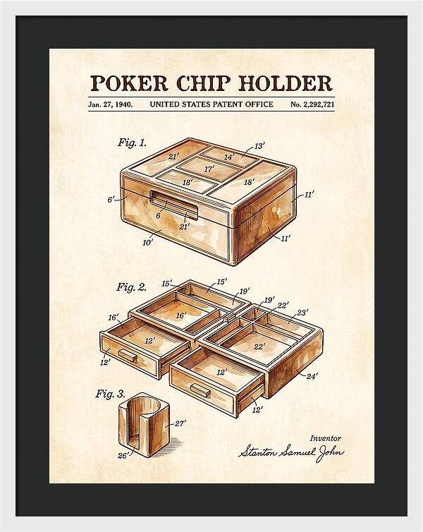 Poker Chip Holder Watercolor Patent Us2292721a