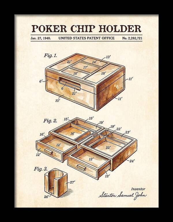 Poker Chip Holder Watercolor Patent Us2292721a