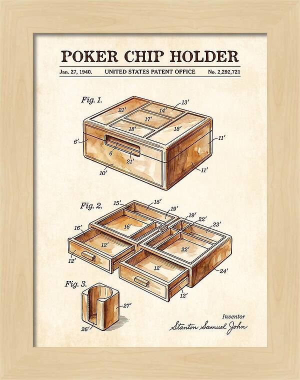 Poker Chip Holder Watercolor Patent Us2292721a